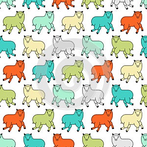 Sheep pattern seamless. Lamb background. Farm animal texture. Baby fabric ornament. Vector illustration