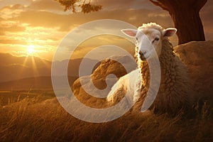 Sheep Resting on Grass