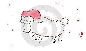 Sheep in Santa Claus hat, animal. Watercolor illustration on a winter theme, congratulations