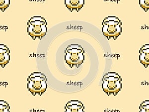 Sheep seamless pattern on yellow background. Pixel style