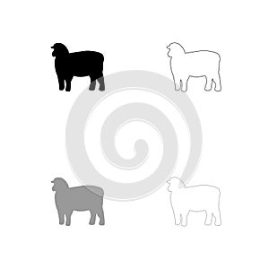 Sheep silhouette black and grey set icon .