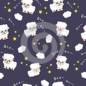 Sheep sleeping sweet dream background fabric animal cartoon collection background vector illustration using for kids