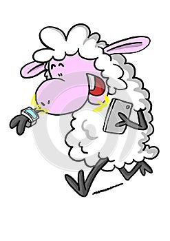 Sheep with smart watch and phone