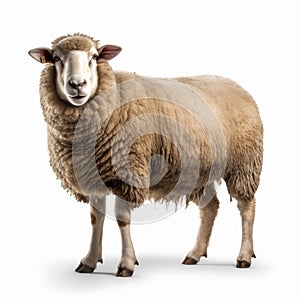 Sheep Standing In Monochromatic Color Scheme On White Background