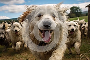 sheepdogs herding sheep