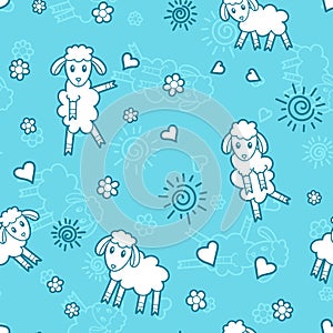 Sheeps cartoon seamless pattern for kids.