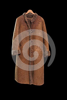 Sheepskin coat with furry side in and plastic buttons