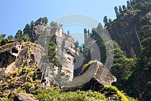 Sheer cliffs in the Kullu valley.