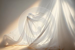 Sheer curtain white beige tulle drape in sunlight