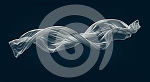 A sheer white fabric flows gracefully in the dark