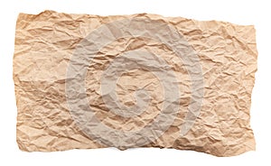 Sheet of crumpled craft paper on a white background. Piece of wrinkled paper for wrapping
