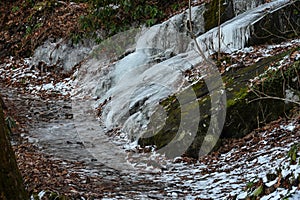 Sheet of Ice Covers Gabes Mountain Trail to Hen Wallow Falls