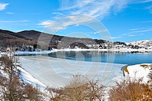 Sheet of ice on Lake Campotosto