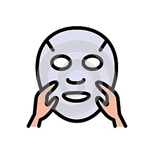 Sheet mask color icon. Hydrogen mask. Skincare procedure. Facial beauty treatment. Cosmetics, massage, makeup. Simple line