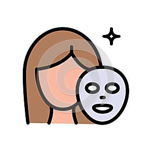 Sheet mask color icon. Skincare procedure. Facial beauty treatment. Cosmetics, makeup. Simple flat illustration. Vector isolated