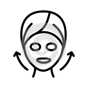 Sheet mask line icon. Hydrogen mask. Skincare procedure. Facial beauty treatment. Cosmetics, makeup. Simple line illustration