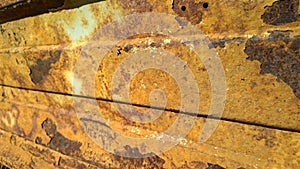 Sheet metal corrosion of old steel truck body. Rusty surface. Imperfection rust background. Damaged texture. Protection and painti