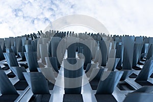 Sheet metal sheets with cut out rectangular sections. Abstract view of the building facade photo