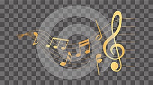 Sheet music - gold musical notes melody on transparent background