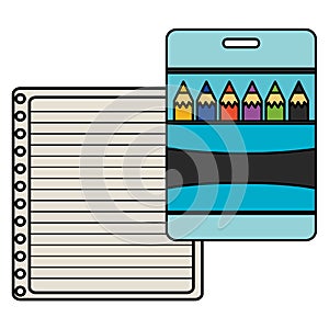 Sheet of notebook paper with colors pencils