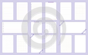 Sheet notepad sticker planner list purple flat set