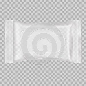 Vector realistic 3D package with flap on transparent background. plastic or polypropylene package. ready template wet wipes for yo