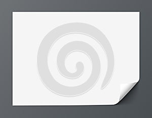 Sheet of paper with curl corner isolated on dark background. Vector illustration