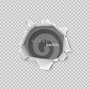 Sheet of paper with hole inside. Template realistic page of scrap paper with rough edge for banner. Vector