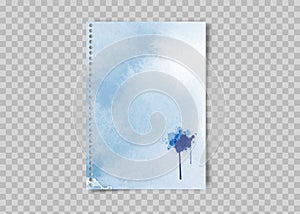 Sheet of paper with watercolor blots. card with hand drawn blots on white background and blue ink stain for your design