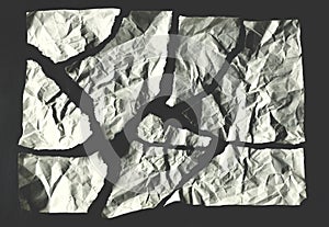 sheet of white crumpled torn paper texture background.