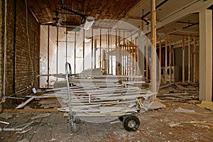 Sheetrock discards loaded on a cart for disposal