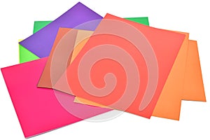 Sheets of multi-colored cardboard.