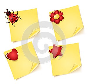 Sheets of paper with ladybug flower heart star