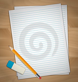 Sheets of paper, rubber and pencil