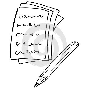 Sheets of paper with text, documents with pen icon. Vector illustration of blank, letter, text on paper with pen.