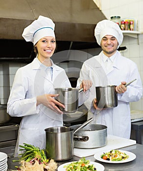 Shef and assistant preparing meal