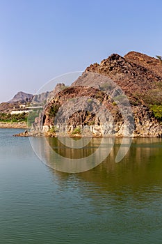 Sheikh Maktoum Bin Rashid Al Maktoum Dam lake surface in Hatta, UAE photo