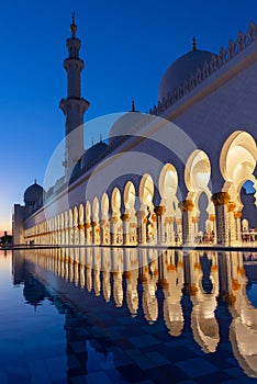 Sheikh Zayed Grand Mosque in Abu Dhabi near Dubai illuminated at night, UAE