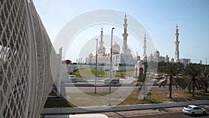 Sheikh Zayed Grand Mosque in Abu Dhabi, United Arab Emirates seen across the road