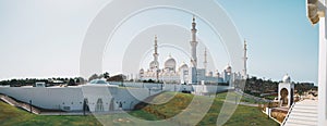 Sheikh Zayed Grand Mosque in Abu Dhabi, United Arab Emirates seen from a public overpass