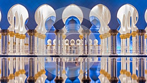 Sheikh Zayed Grand Mosque illuminated at night timelapse, Abu Dhabi, UAE.