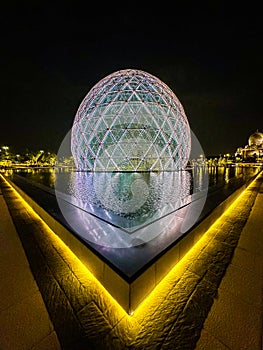 The Sheikh Zayed Grand Mosque at night, in Abu Dhabi, United Arab Emirates