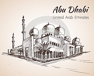 Sheikh Zayed Grand Mosque sketch - UAE. on white backgr