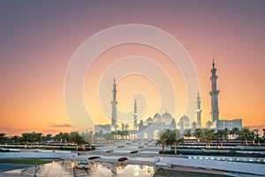 Sheikh Zayed Grand Mosque at sunset Abu-Dhabi, UAE