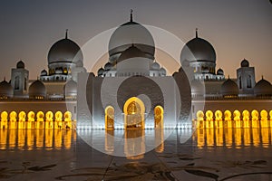 The Sheikh Zayed Grand Mosque at Sunset, Abu Dhabi, United Arab Emirates