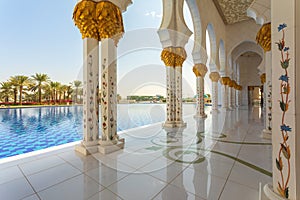 Sheikh Zayed Mosque - Abu Dhabi, United Arab Emirates. Beautiful white Grand Mosque exterior