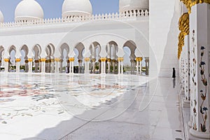 Sheikh Zayed Mosque Corridor with Arabic Geometry Decoration, The Great Marble Grand Mosque at Abu Dhabi, UAE