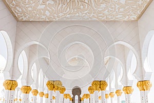 Sheikh Zayed Mosque Corridor with Arabic Geometry Decoration, The Great Marble Grand Mosque at Abu Dhabi, UAE