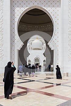 Sheikh Zayed Mosque Entrance, The Great Marble Grand Mosque at Abu Dhabi, UAE