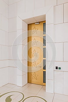 Sheikh Zayed Mosque Golden Door with Arabic Geometry Decoration, The Great Marble Grand Mosque at Abu Dhabi, UAE